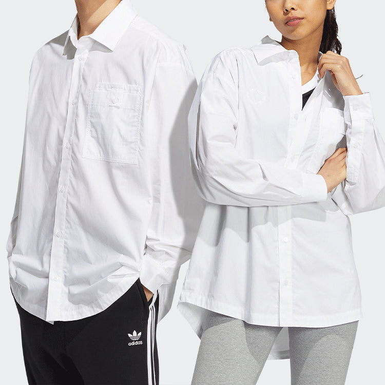 adidas originals Solid Color single breasted Long Sleeves Shirt Couple Style White HU1230
