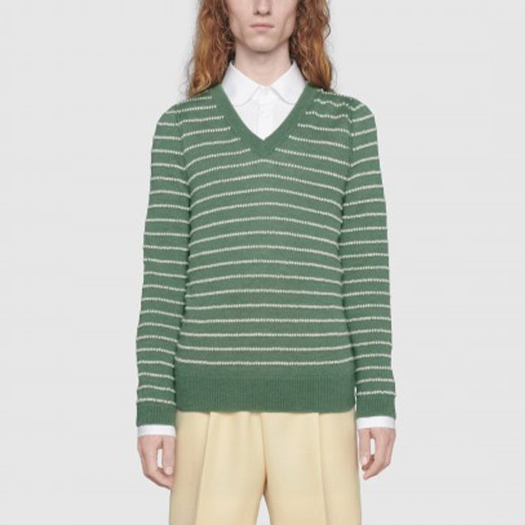 Gucci Striped Alpaca Wool V-Neck Sweater 'Green' 633610-XKBIL-3861