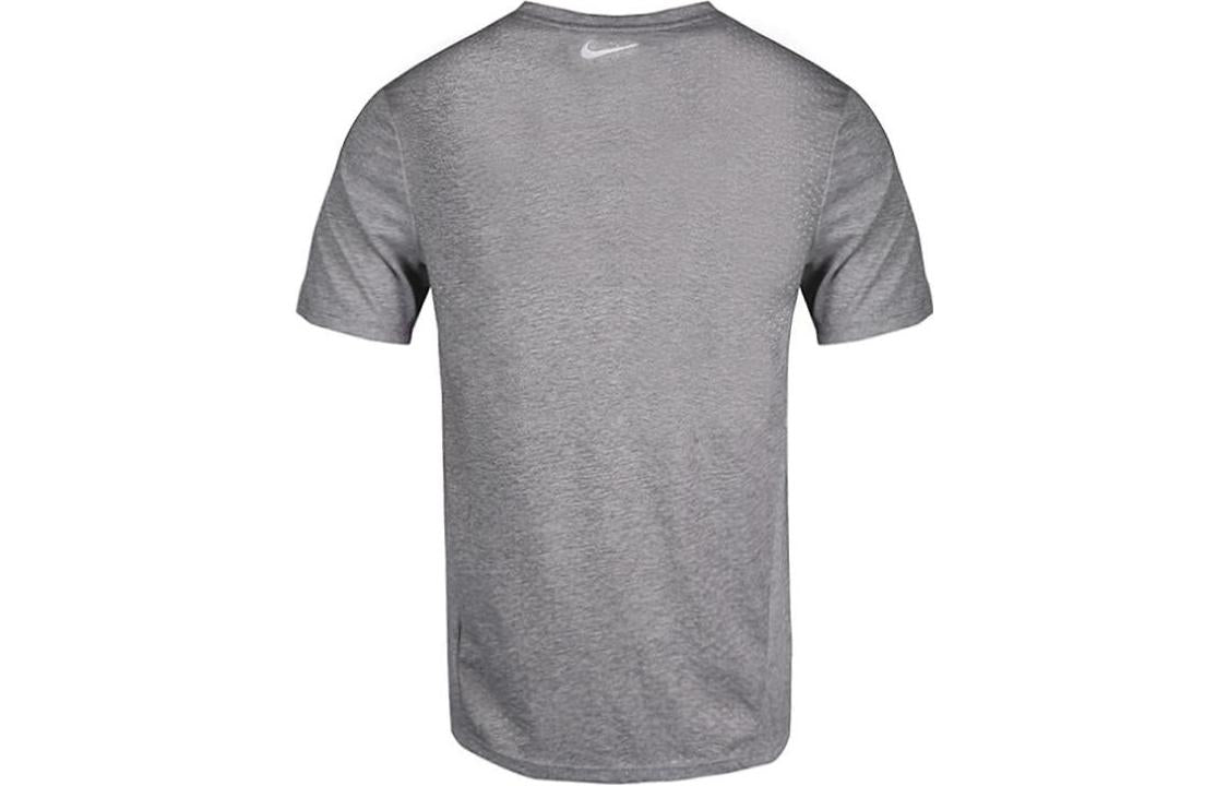 Men's Nike Stripe Logo Printing Running Quick Dry Round Neck Short Sleeve Gray T-Shirt 892814-036