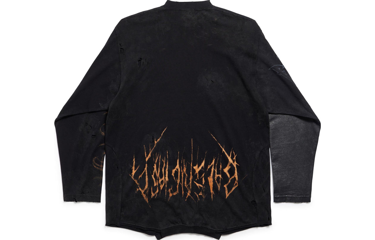 Balenciaga Paris Moon Upside Down Long Sleeve T-Shirt Oversized 'Black Faded' 698155TOVT31055