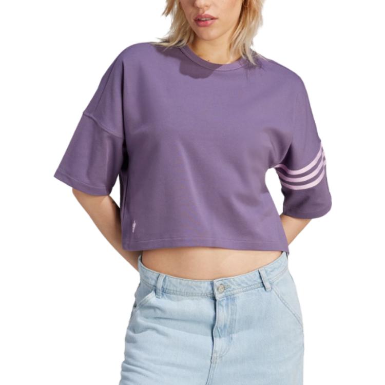 (WMNS) adidas Neuclassics 3 stripe T-shirt Asia Sizing 'Shadow Violet' IP8973