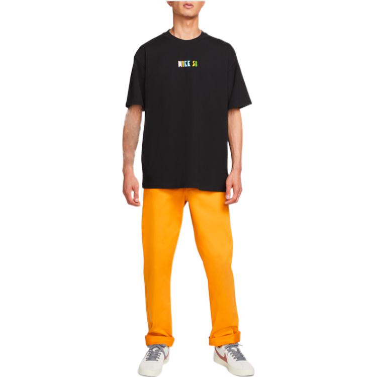 Men's Nike Loose Logo Geometry Pattern Printing Sports Short Sleeve Black T-Shirt DQ1859-010