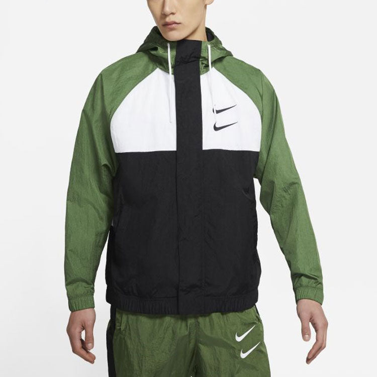 Nike Swoosh Windproof Sports Woven Hooded Jacket Men's Green DJ9647-010