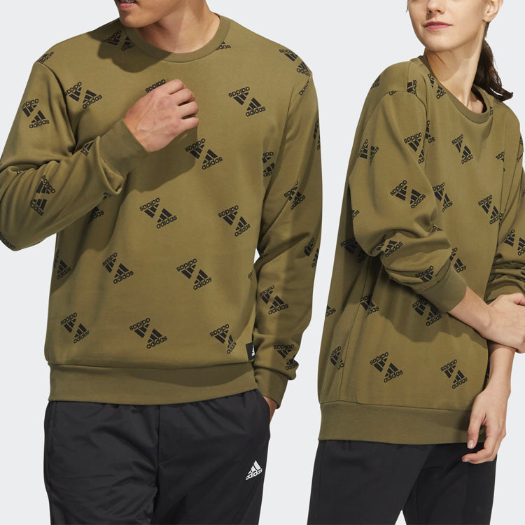 adidas Fi Bp1 Aop Swt Full Print Logo Sports Round Neck Pullover Couple Style Green HE7448