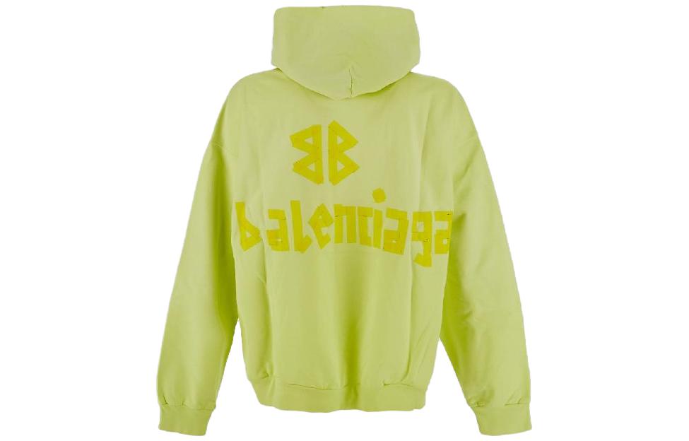 Balenciaga Tape Type Ripped Pocket Hoodie Oversized 'Fluo Yellow' 744441TOVB17204