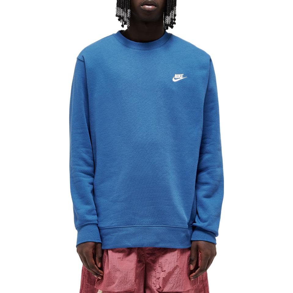 Nike Sportswear Club Solid Color Logo Embroidered Round Neck Long Sleeves Blue BV2662-407