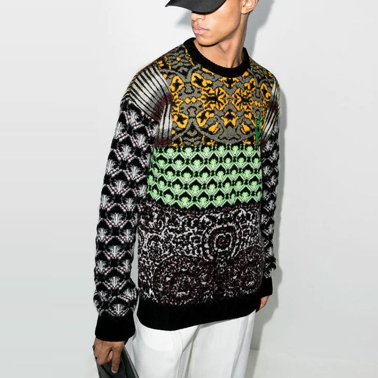 Men's Off-White FW21 Logo Arrow Pattern Round Neck Wool Sweater Loose Fit Green OMHE059F20KNI00109550955