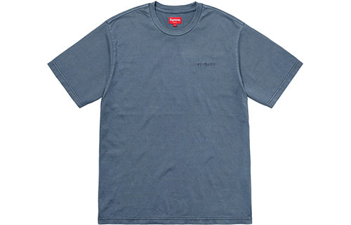 Supreme SS18 Overdyed Tee Navy Washed Embroidered LOGO Short Sleeve Navy Blue SUP-SS18-166
