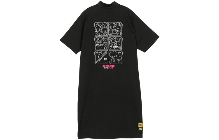 (WMNS) Skechers Logo Printed Half-Zip Casual Dress 'White Pink Black' L321W118