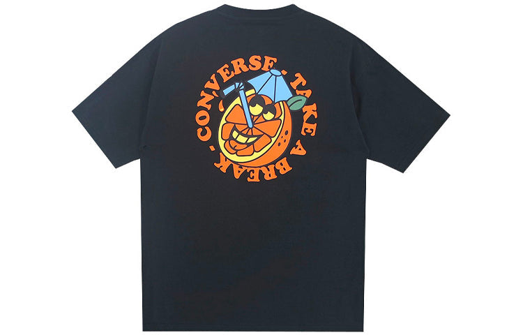 Men's Converse Pattern Cartoon Printing Loose Short Sleeve Black 10023039-A01