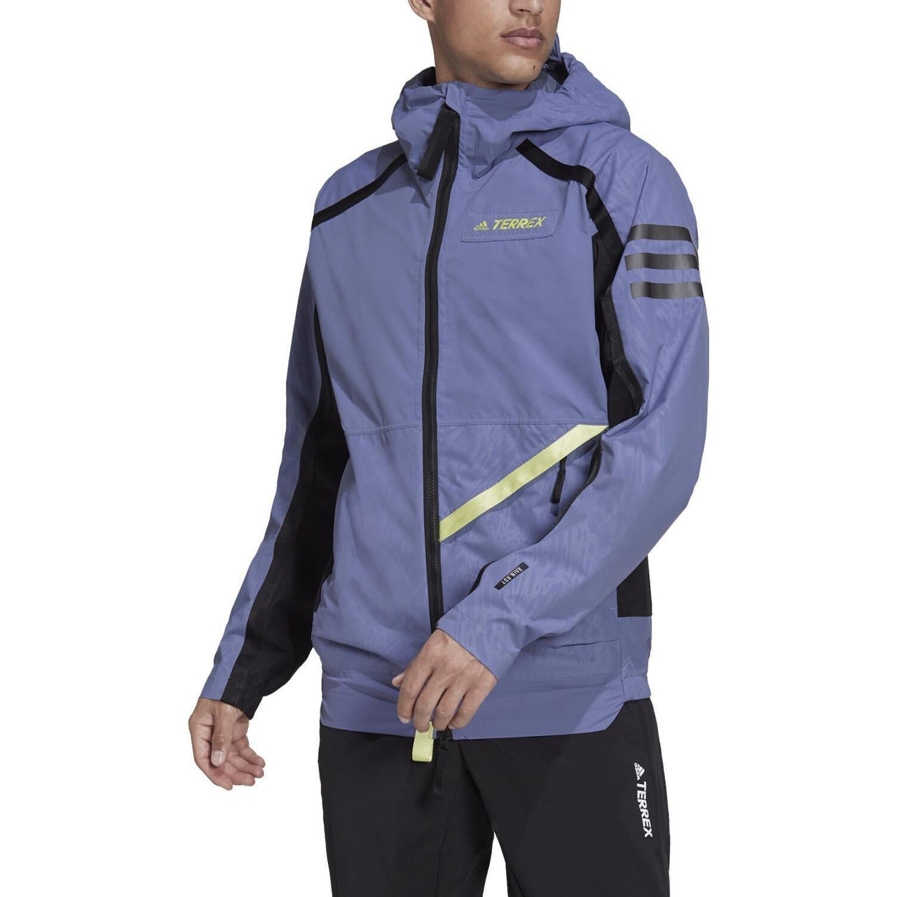 Men's adidas Colorblock Alphabet Offset Printing Windproof Waterproof Hooded Jacket Blue GQ3705