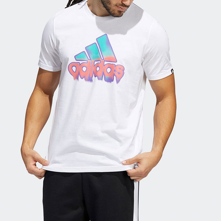 Men's adidas SS22 Alphabet Logo Round Neck Short Sleeve White T-Shirt HE4812