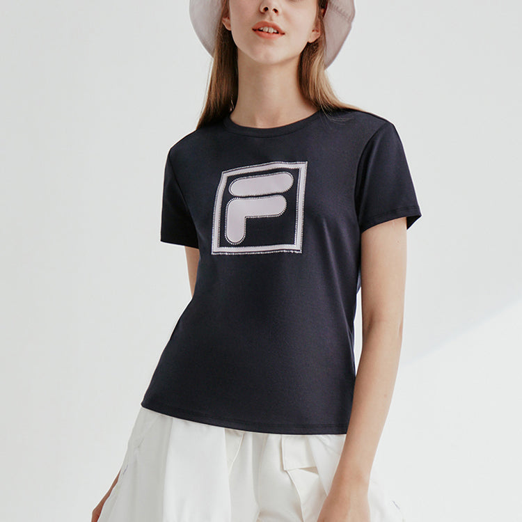 (WMNS) FILA Logo Printing Round-neck Top 'Navy' F11W028147G-NV