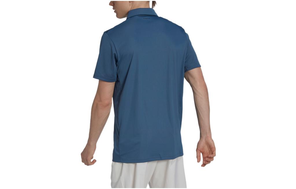 Men's adidas Solid Color Logo Printing Short Sleeve Blue Polo Shirt HN3911