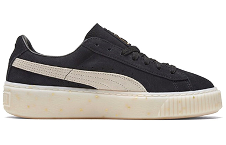 (WMNS) PUMA Suede Platform Black/White/Gold Board Shoes 365621-03