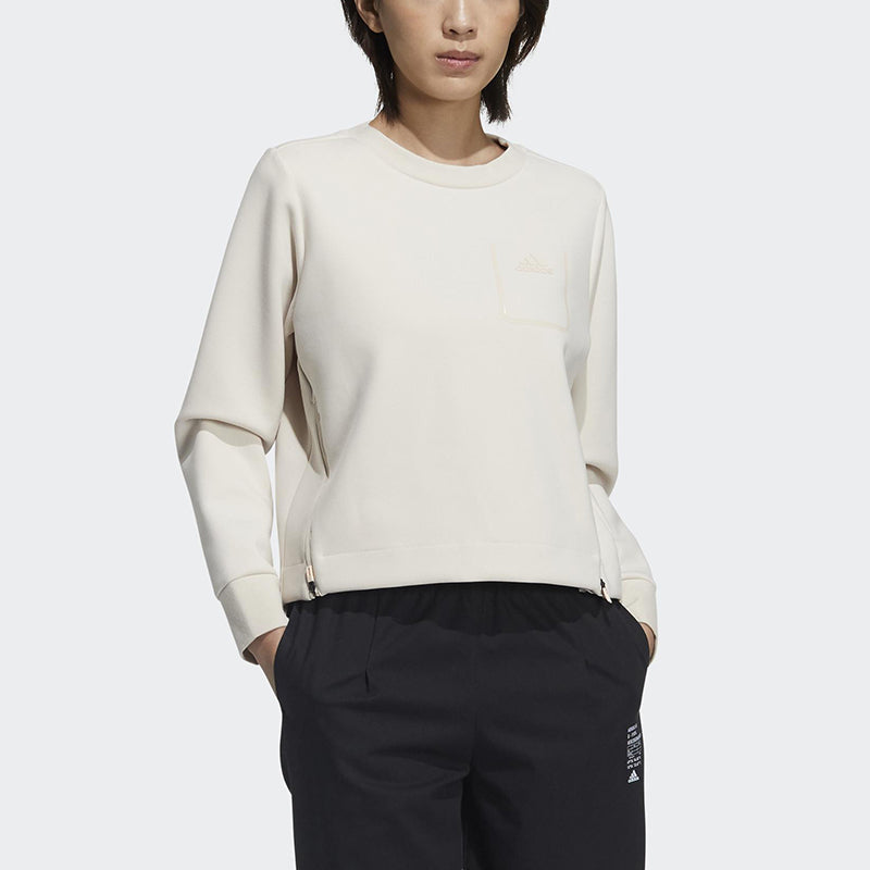 (WMNS) adidas Tech Sweat Side Zipper Athleisure Casual Sports Round Neck Pullover White Hoodie GP0728