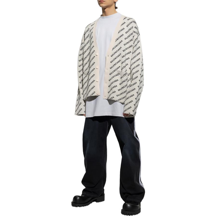 Balenciaga All Over Logo Cardigan 'Chalky White Black' 736248T32339054