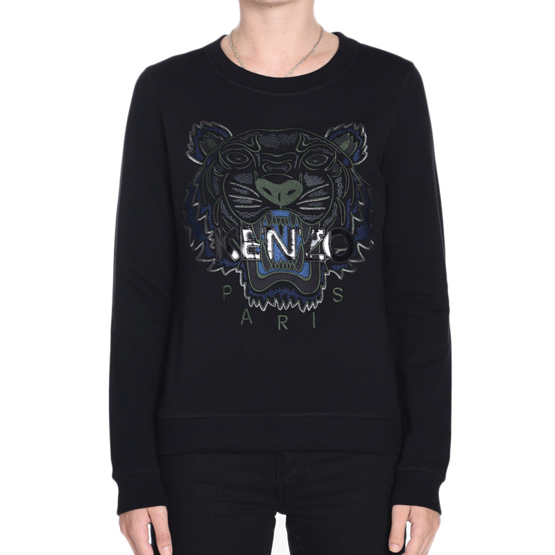 (WMNS) KENZO Cotton Tiger Head Printing Long Sleeves Pullover Hoodie Black F762SW7054XD-99