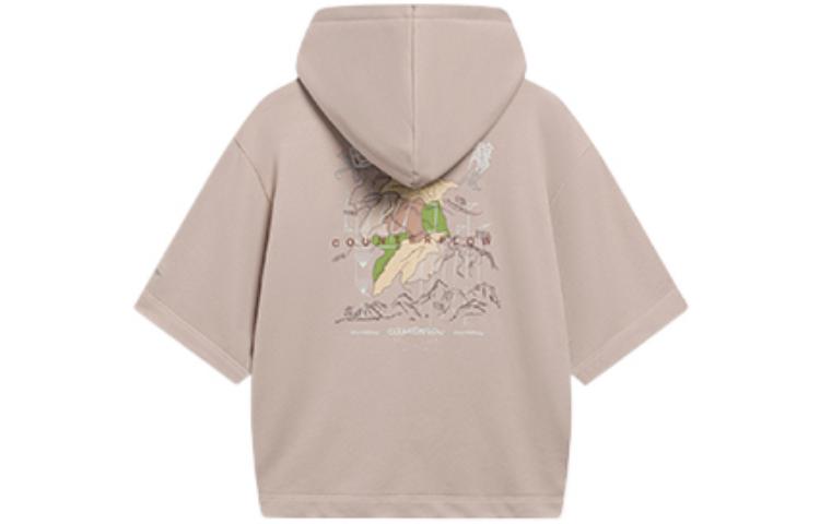 Li-Ning Counterflow Map Graphic Short Sleeve Hoodie 'Light Brown' AWDT535-3