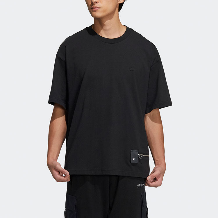 adidas originals Zipper Ss Tee Solid Color Sports Round Neck Short Sleeve Black HH9438