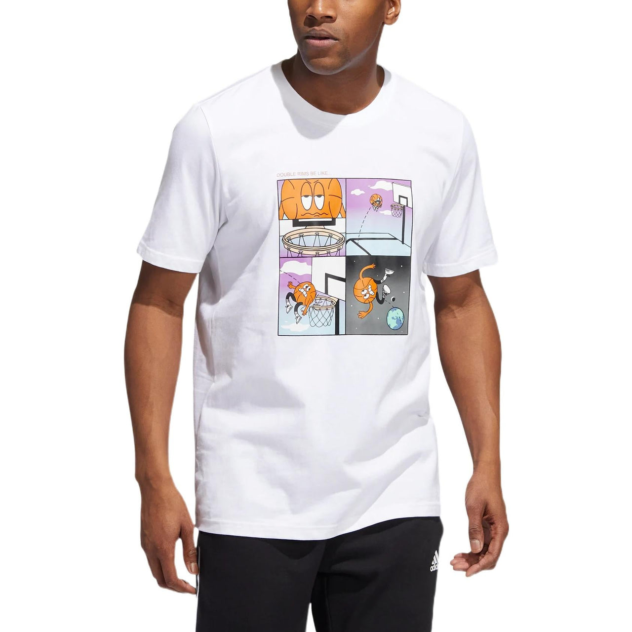 Men's adidas Cartoon Shooting Printing Pattern Round Neck Short Sleeve White T-Shirt HL0082