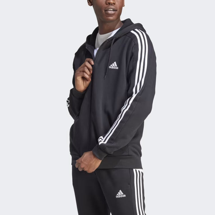 adidas Fleece 3-Stripes Full-Zip Hoodie Jackets 'Black' IB4029