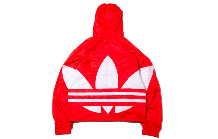 adidas originals Big trefoil Stripe Large Logo hooded Casual Jacket Red FM7076