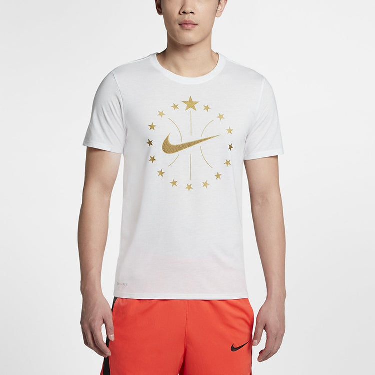 Nike Gold Logo Casual Sport Fast-Dry Basketball Short Sleeve Men's White CI1914-100