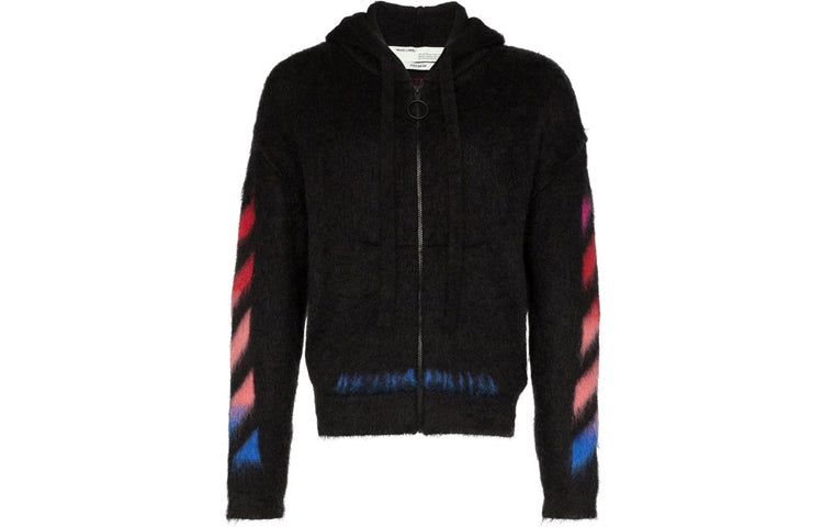 Men's Off-White Nylon Hooded Zipper Knit Black OMHA073E19B020241088