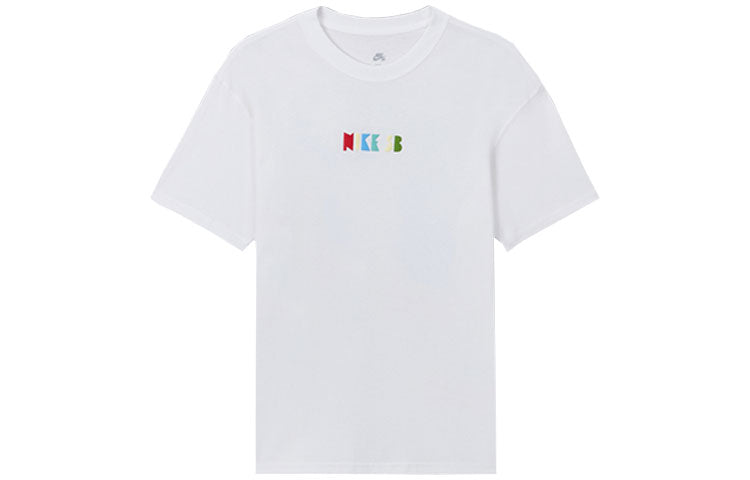 Men's Nike Loose Logo Geometry Pattern Printing Sports Short Sleeve White T-Shirt DQ1859-100