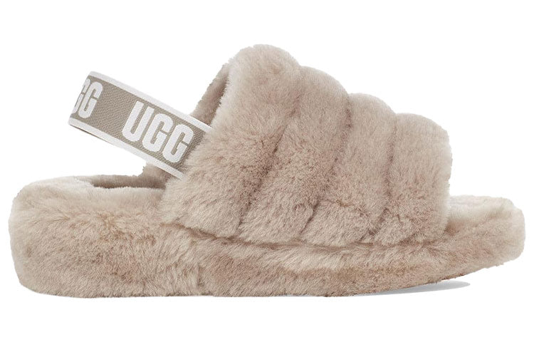 (WMNS) UGG Fluff Yeah Slide Thick Sole Shoe light grey 1095119-GOA
