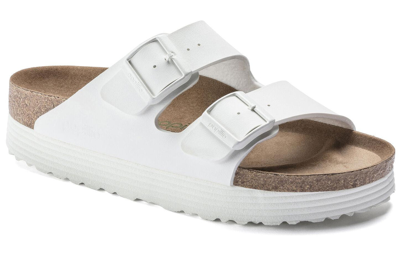 Birkenstock Arizona Platform Vegan Birko-Flor Narrow Fit Sandals 'White' 1018581