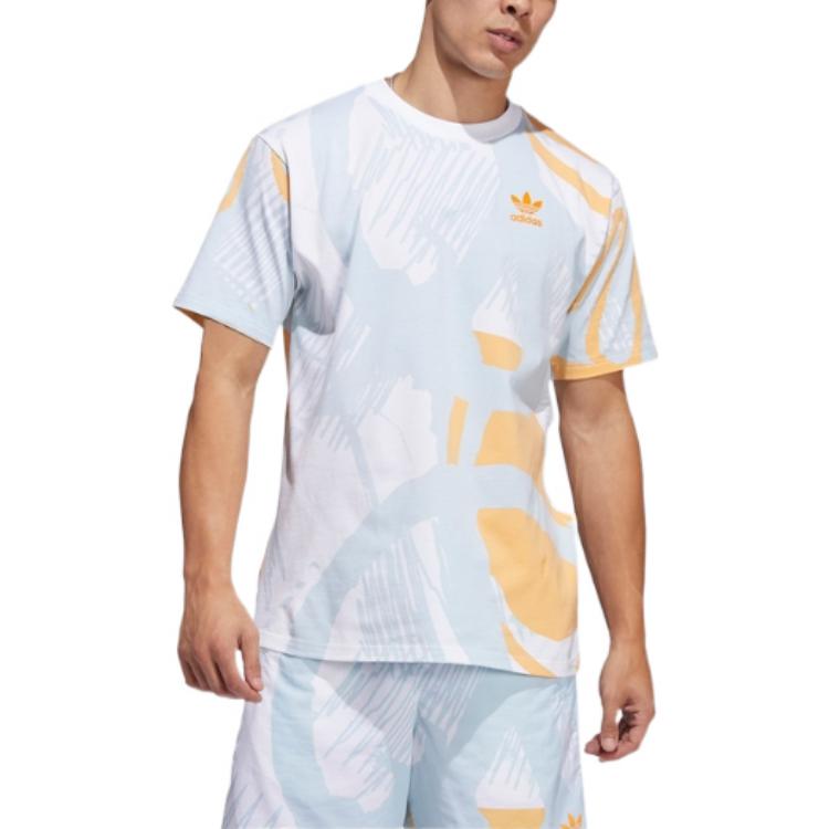 adidas originals Pattern Full Print Round Neck Casual Short Sleeve Light Blue HC2131