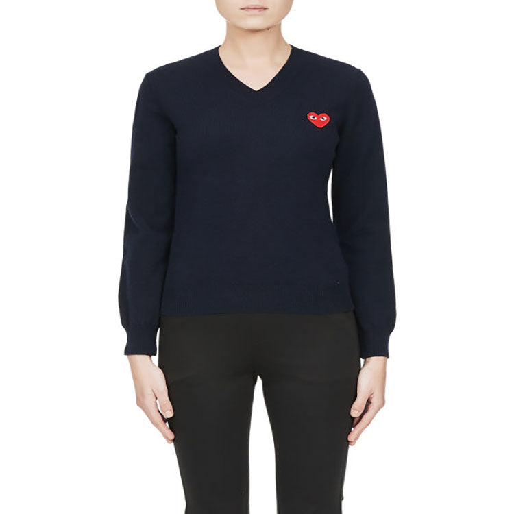 (WMNS) COMME des GARCONS PLAY V-Neck L/S T-shirt Red Emblem 'Navy' AZ-N001-051-2