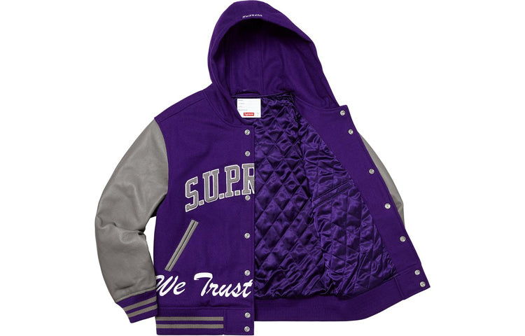 Supreme King Hooded Varsity Jacket 'Purple Grey' SUP-FW20-219