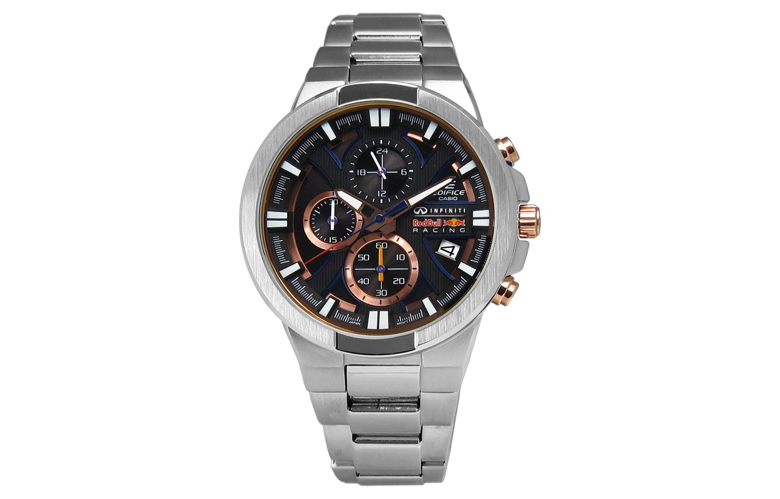 Men's CASIO EDIFICE Stylish Waterproof Quartz Movement Stainless Steel Strap Watch 44*38*12mm Black Mens EFR-544RB-1A