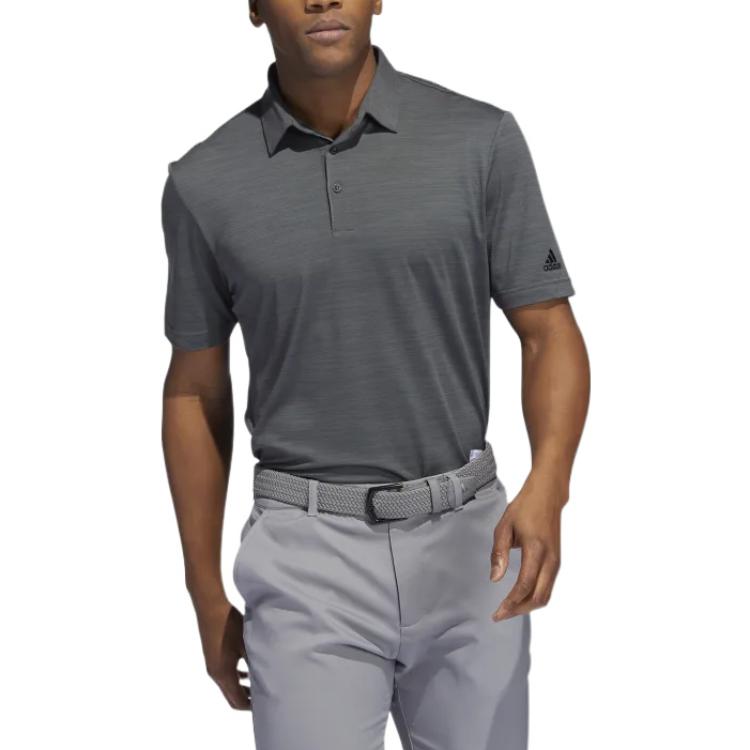 Men's adidas Solid Color Logo Micro Mark Golf Sports Short Sleeve Dark Grey Polo Shirt HA9158