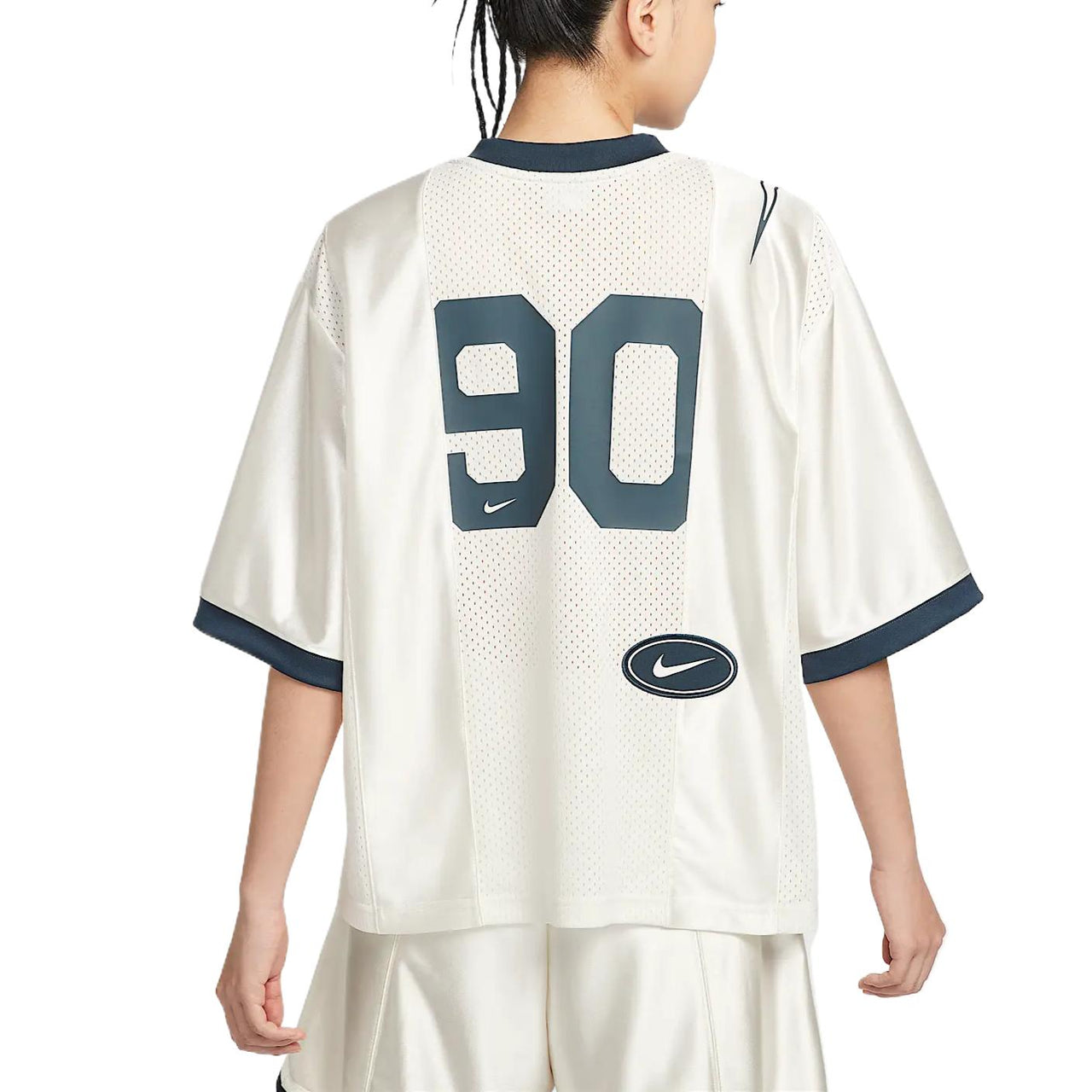 (WMNS) Nike Sportswear Street Oversized Graphic Jersey Top Asia Sizing 'Sail Armoury Navy' HJ0281-133