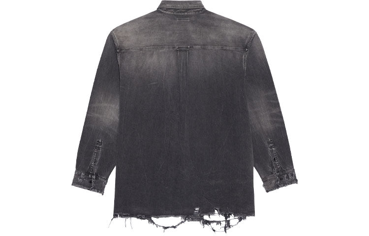 Balenciaga SS21 Ripped Denim Shirt Male Black 657610TBP191090