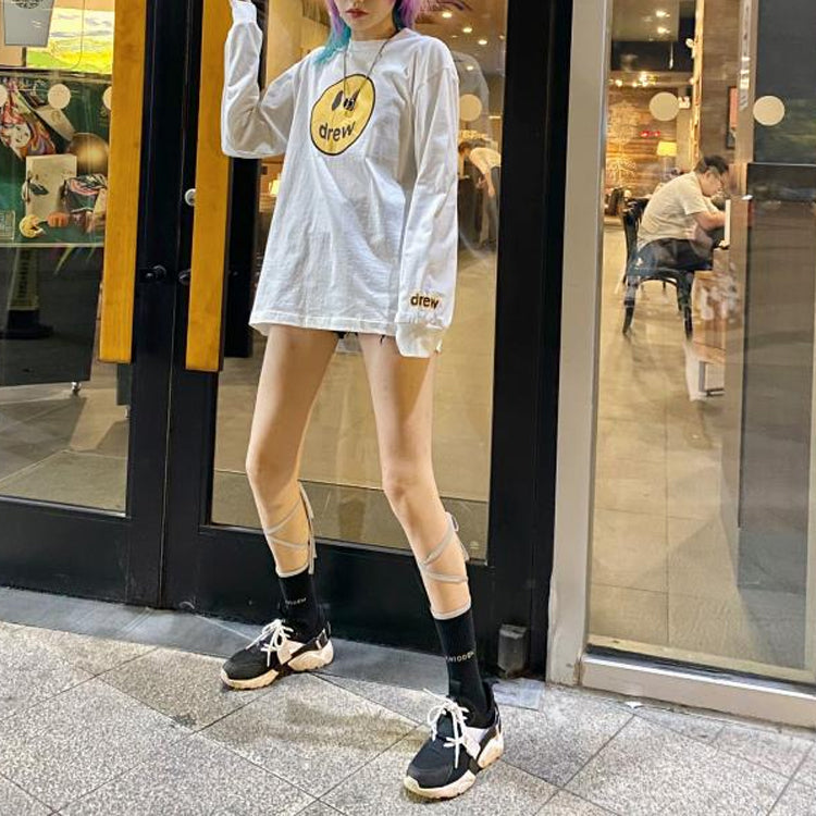 Drew House Mascot Loose Smiling Face Round Neck Long Sleeves Unisex White DR1083