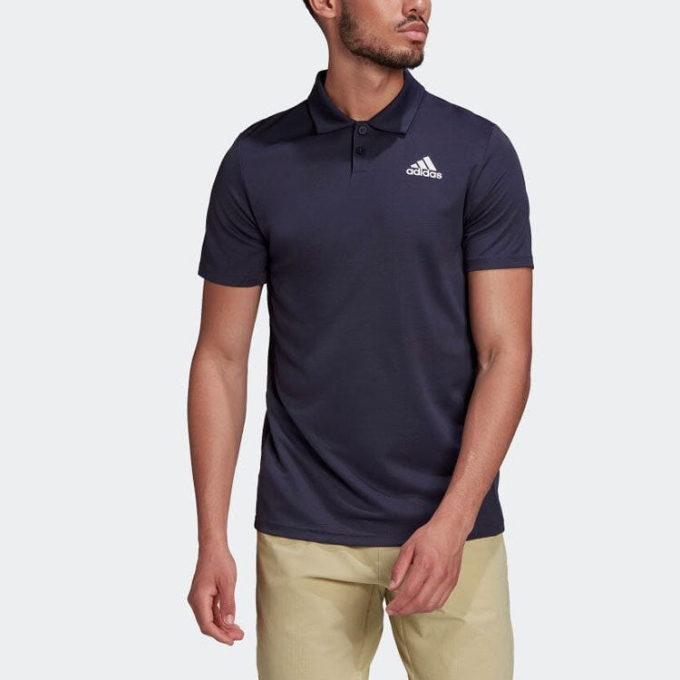 adidas Logo Printing Solid Color Short Sleeve Polo Shirt Navy Blue HC2717