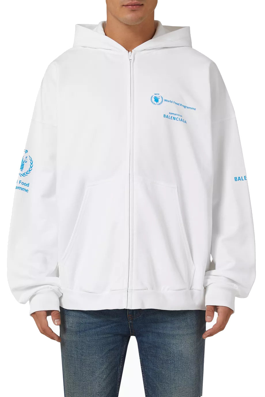 Balenciaga FW22 WFP Zip Up Hoodie 'White Blue' 674719TMVL19086