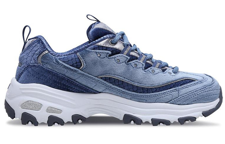 (WMNS) Skechers D'Lites Velvet Low-top Clunky Shoes Gray/Blue 11917-SLT