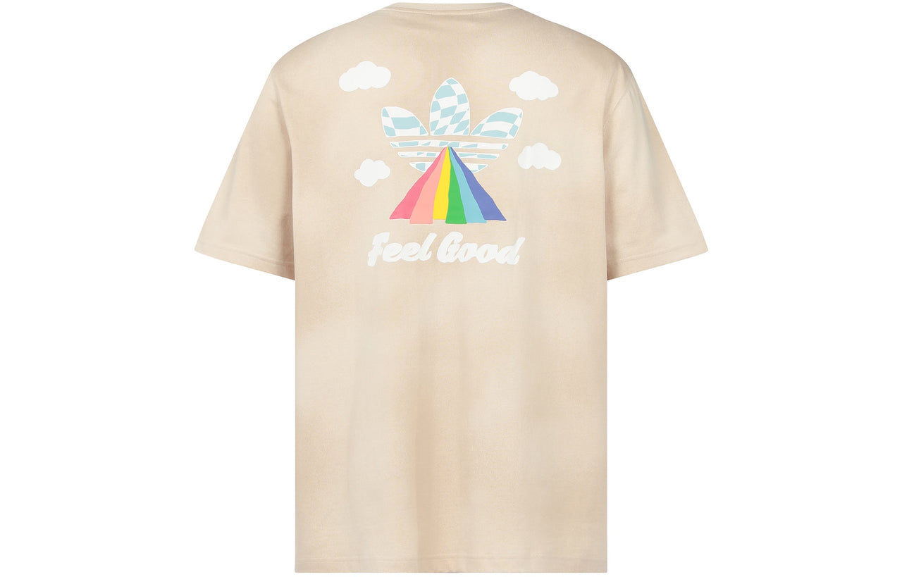 Men's adidas originals Y2K Tee 2 Gradient Clouds Logo Alphabet Round Neck Sports Short Sleeve Beige T-Shirt HM8034