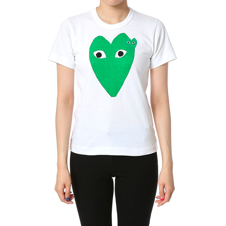 (WMNS) COMME des GARCONS PLAY Long Hearts Tee 'White Green' AZ-T059-051-1