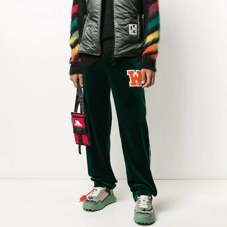 Off-White FW20 Logo-Patch Velvet-Effect Trousers OMCA129E20FAB0015720