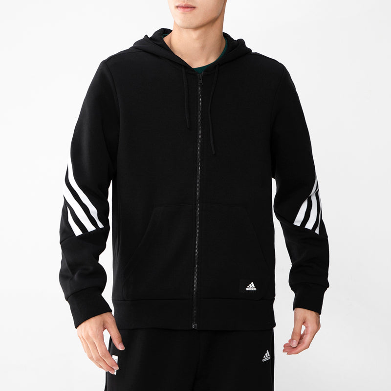 adidas Three Stripe knitting Hooded Jacket Coat Black H46526
