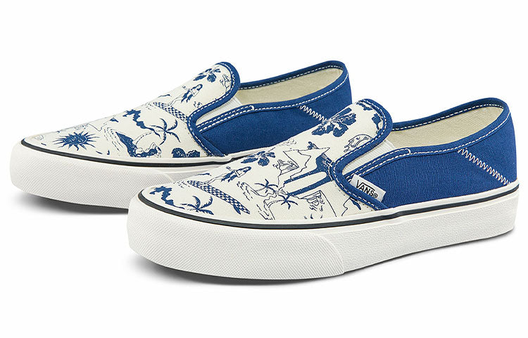 Vans Slip-On SF Classic Casual Skateboarding Shoes Unisex Blue Funny Printing 'Blue White' VN0A5HYQAXV