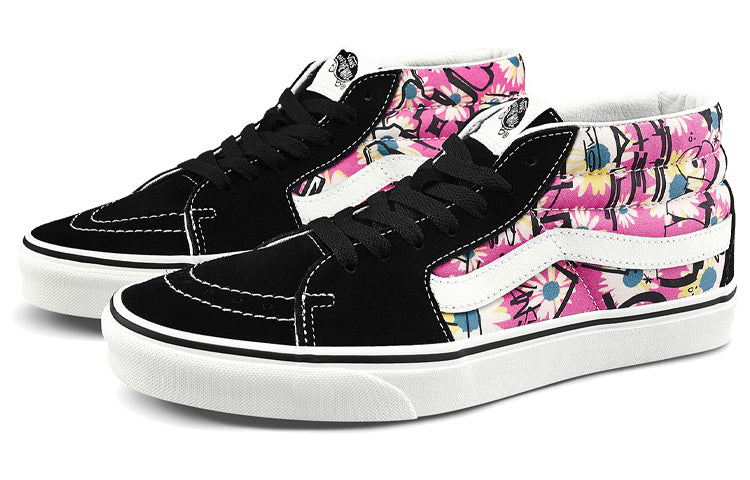 Vans Sk8-Mid Retro High Top Casual Skate Shoes Unisex Flowers Graffiti 'Black Pink White' VN0A3WM31IY