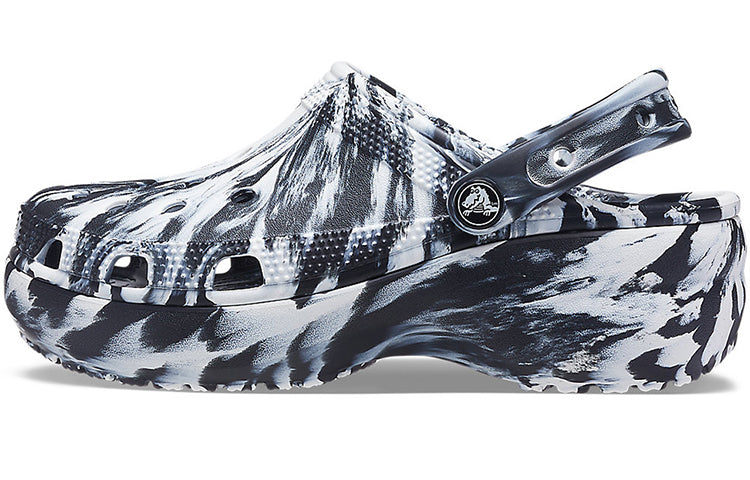 (WMNS) Crocs Classic Platform Marbled Clog 'Black White' 207176-066